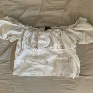 Cropped off the shoulder peasant blouse